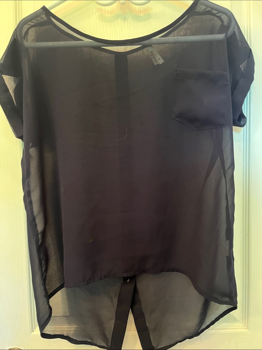 Live 4 Truth Sheer Navy Roll-Tab Sleeve Blouse